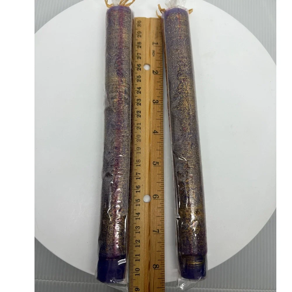 Purple Candles with Gold Tone Set of 2‎ Taper Candles 8 Inch Tall Home Decor